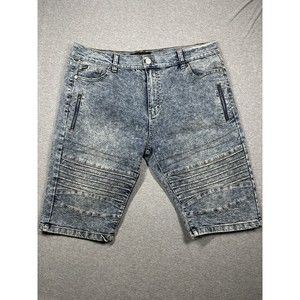 Rocawear Distressed Moto Jean‎ Shorts Mens Size 38 STRETCH Slim Blue Y2k Grunge